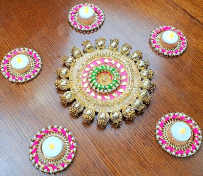 Gold & Pink Wooden Rangoli Set - Diwali Decor - Image 2