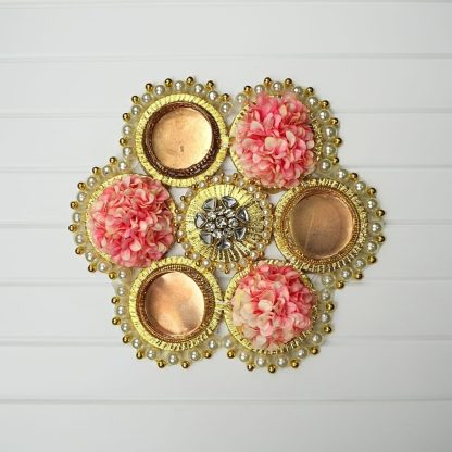 Gold & Green Wooden Rangoli Set with 10 Tealight Holders - Diwali Decoration - Image 6