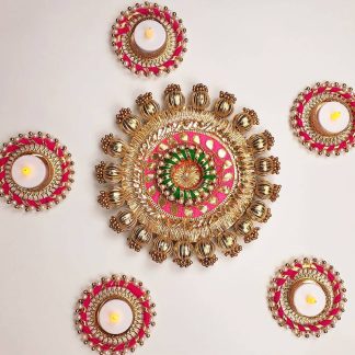 Gold Pink Wooden Rangoli Set-Diwali Decor