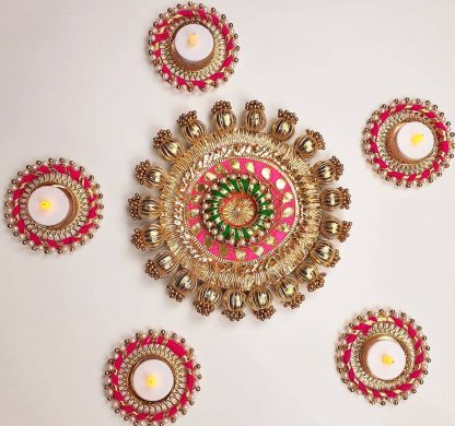 Gold Pink Wooden Rangoli Set-Diwali Decor