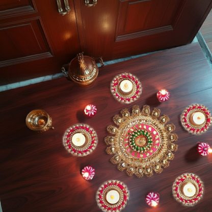 Gold & Pink Wooden Rangoli Set - Diwali Decor - Image 6