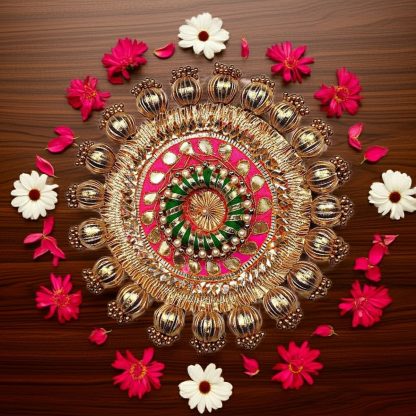 Gold & Pink Wooden Rangoli Set - Diwali Decor - Image 7