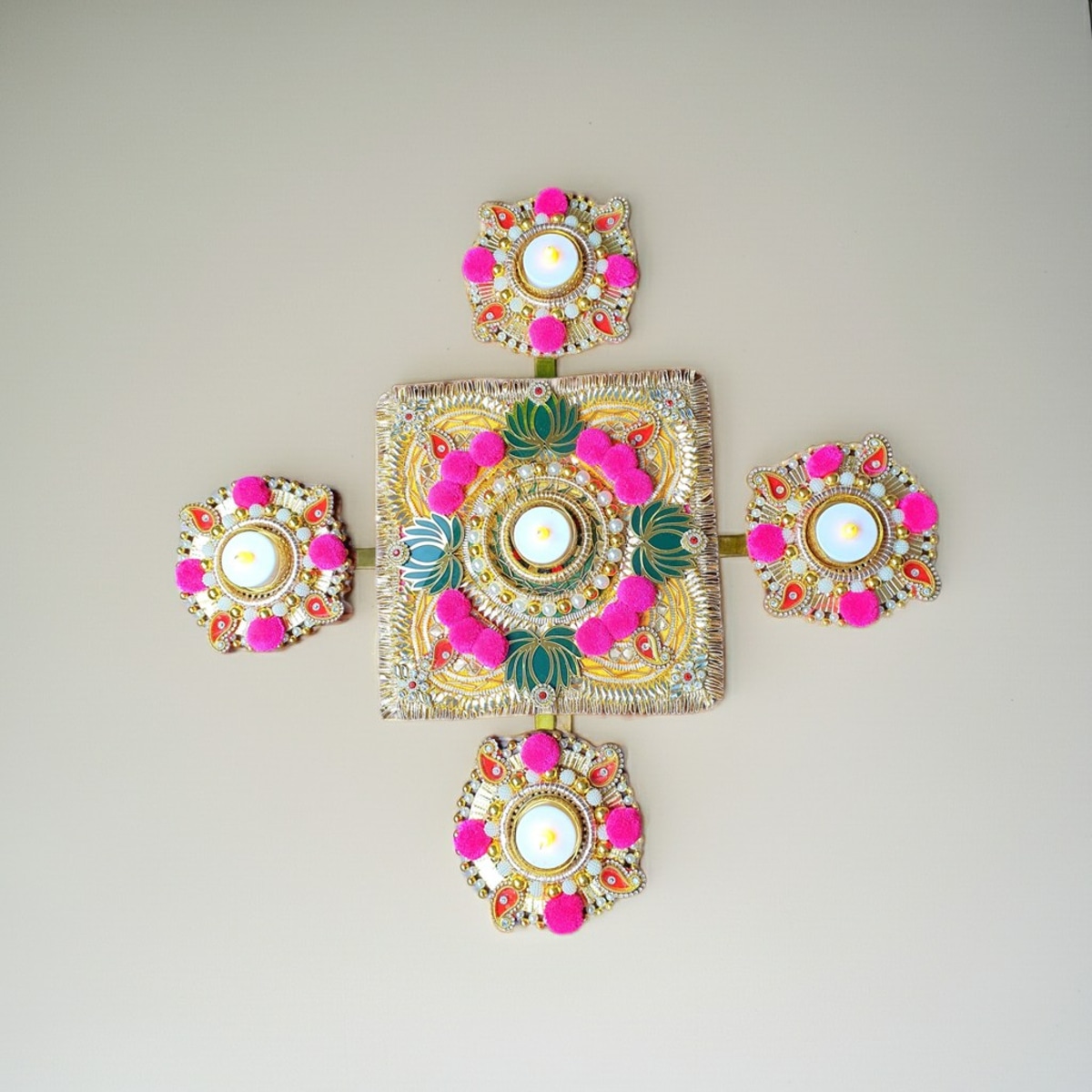 Handmade Diwali wooden Rangoli with Tealight Holders