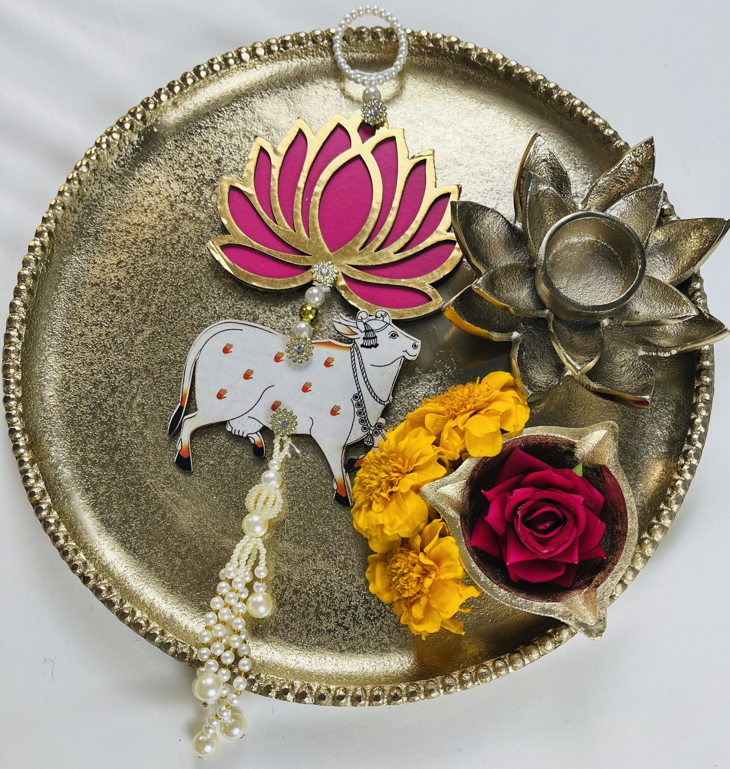 Lotus & Pichwai Cow Wall Hanging | Indian Festive Decor - Image 2