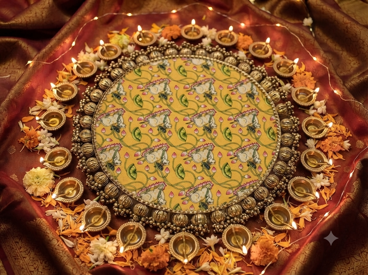 Pichwai Wooden Rangoli Platter