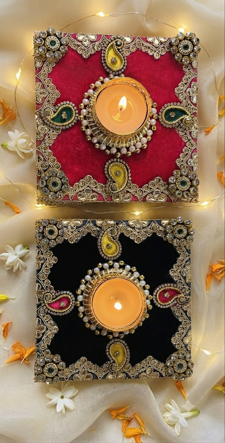 Decorative diya holder set for Diwali and festive decor