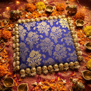 Royal Blue Wooden Square Rangoli Platter – 13 inch