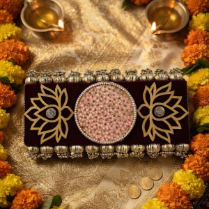 Reversible Diwali Platter - Maroon and Pink Lotus Design