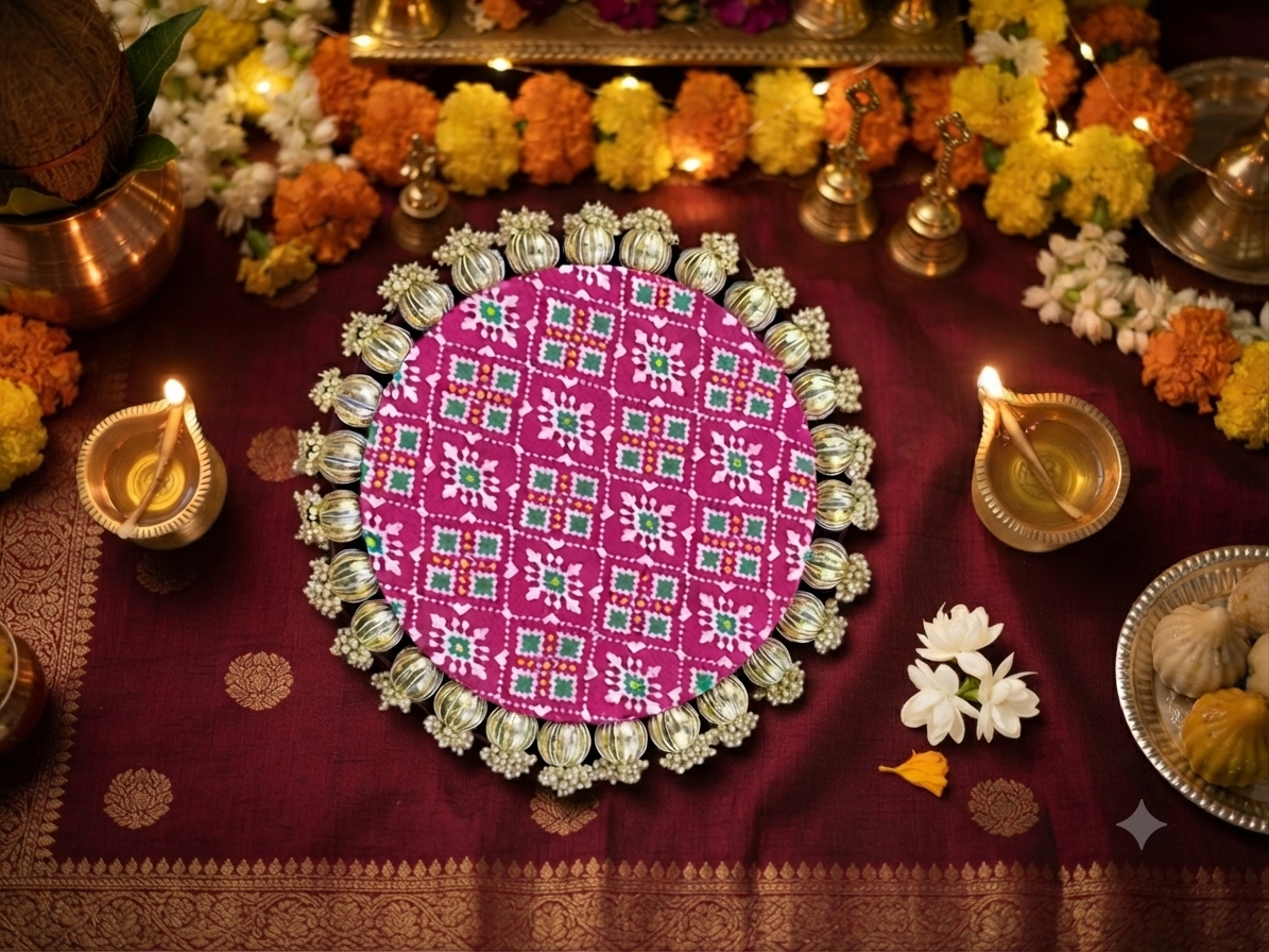 Patola Print Wooden Rangoli Platter - 10 inch - Image 5